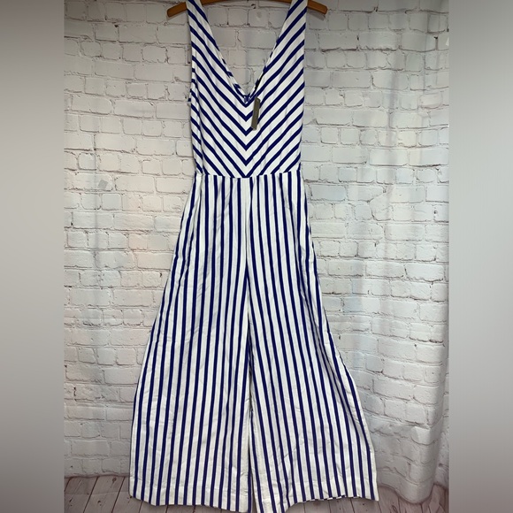 NEW J. Crew Re-Imagined Striped Wide Leg Summer Jumpsuit Size 10 - Picture 8 of 9